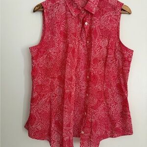 Brooks Brothers Pink Floral Sleeveless Button-Down Top